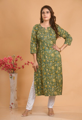 Mamta Jr Fashion Women Floral Print, Printed Straight Kurta(Green)