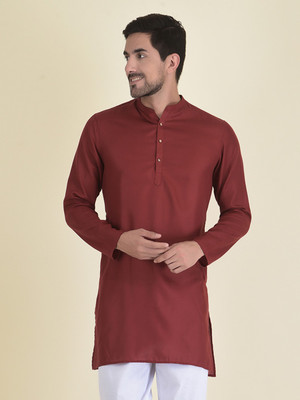 DEYANN Men Solid Straight Kurta(Brown)