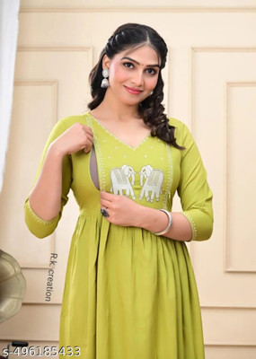 Akanttaa Women Printed A-line Kurta(Green)