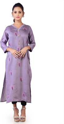 Chocolaty Women Embroidered A-line Kurta(Purple)