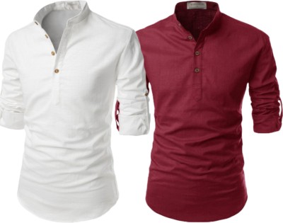 Classycollar Men Solid Casual White, Maroon Shirt(Pack of 2)