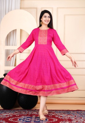 HouseOfCommon Women Embroidered Ethnic Dress Kurta(Pink)