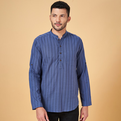 Indus Route by Pantaloons Men Self Design A-line Kurta(Dark Blue)