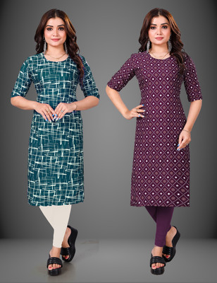 Tashvi Creation Women Printed Straight Kurta(Purple)