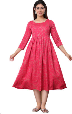 Govindam Women Printed Flared Kurta(Pink)