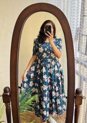 NEW4U Women Floral Print Flared Kurta(Multicolor)