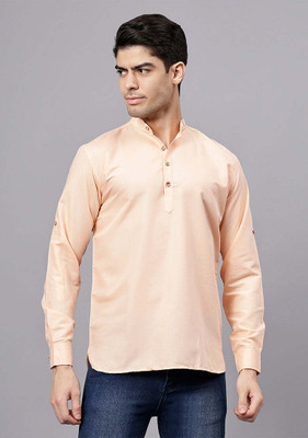 Vashuqi Men Solid A-line Kurta(Orange)
