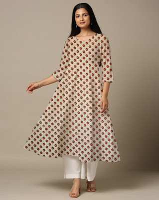 World of Mystery Women Floral Print Anarkali Kurta(Red)