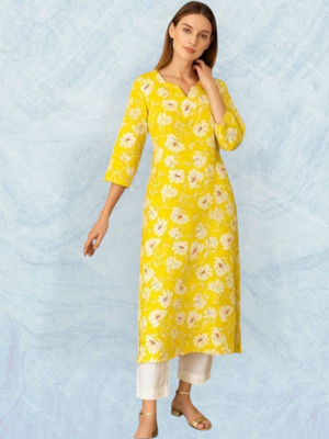HouseOfCommon Women Printed A-line Kurta(Yellow)