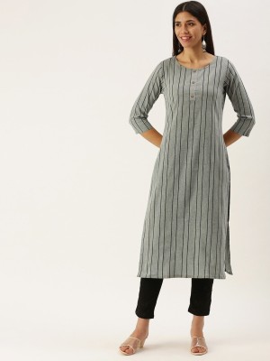 GVKa enterprises Women Striped Straight Kurta(Grey)