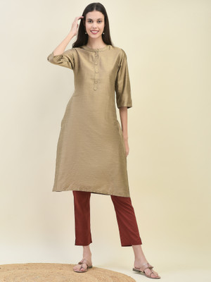 SHREE - SHE IS SPECIAL Women Solid Straight Kurta(Beige)