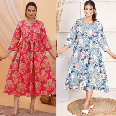 The Pehnawaa Store Women Printed Gown Kurta(Multicolor)