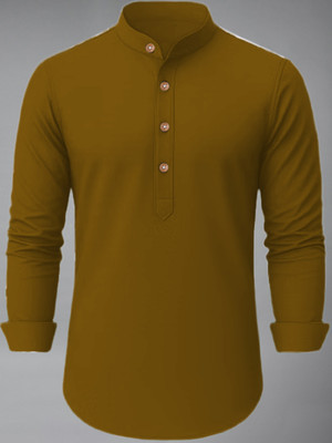 Vida Loca Men Solid Straight Kurta(Brown)