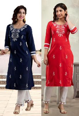 SISTO Women Chikan Embroidery A-line Kurta(Multicolor)