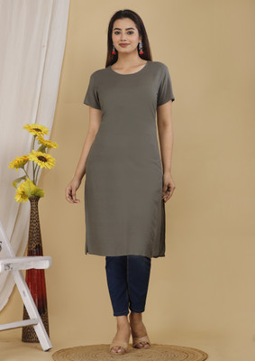 Mehsoos Women Solid Straight Kurta(Grey)