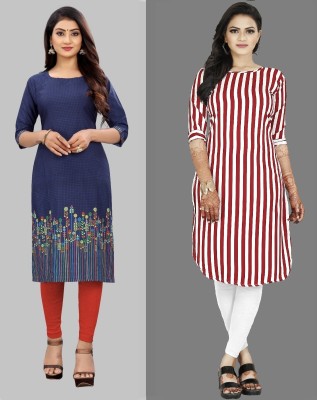 tanvi creation Women Striped Straight Kurta(Red)