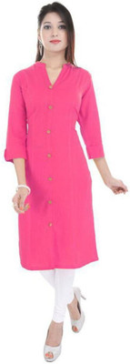 NeeloKurtis Women Solid Straight Kurta(Pink)