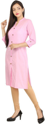 HouseOfCommon Women Printed Straight Kurta(Pink)