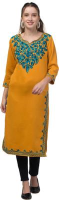 Sonistyles Women Embroidered A-line Kurta(Yellow)