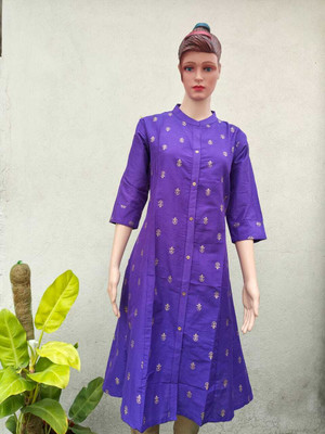 HEMMING FASHIONS Women Printed A-line Kurta(Blue)