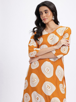 HERE&NOW Women Printed Straight Kurta(Orange)