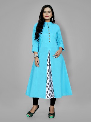 RIAANA Women Printed Anarkali Kurta(Light Blue)