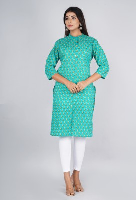 Lihimsu Women Printed Frontslit Kurta(Green)