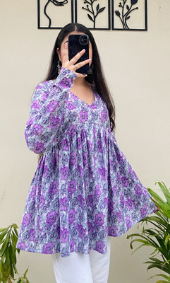 CLANGER Women Paisley Flared Kurta(Purple)