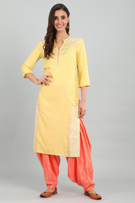 Aurelia Women Printed Straight Kurta(Yellow)