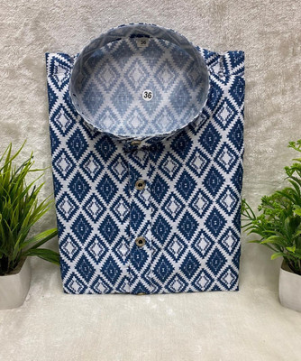 FOXDX Men Printed Straight Kurta(Blue)