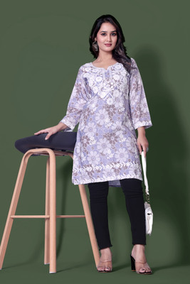 shivshakti faishon Women Chikan Embroidery A-line Kurta(Purple)