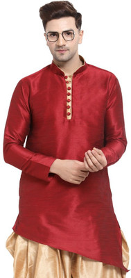 Sydney Heights Men Solid Asymmetric Kurta(Maroon)