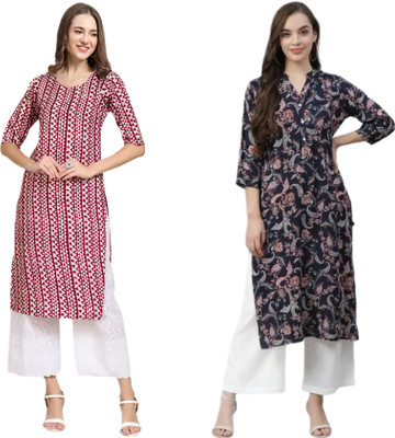 HouseOfCommon Women Printed Straight Kurta(Multicolor)