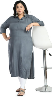 AnjuShree Choice Women Solid Straight Kurta(Grey)