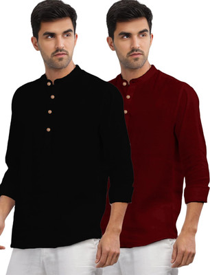 DaReal Men Solid A-line Kurta(Maroon)