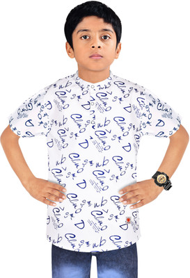 MADE IN THE SHADE Boys Printed Straight Kurta(White, Blue)