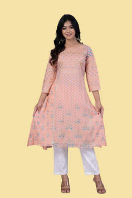 Unisets Women Printed Straight Kurta(Beige, Yellow)