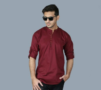 LIODIX Men Solid Straight Kurta(Maroon)