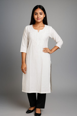 The Kriyanshi Fashion Women Solid A-line Kurta(White)