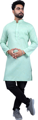 Kripto Katrox Men Solid A-line Kurta(Light Blue)