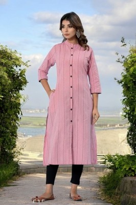 VINH FASHION Women Self Design A-line Kurta(Pink)