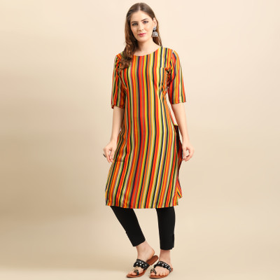 KALLAXI Women Striped A-line Kurta(Multicolor)