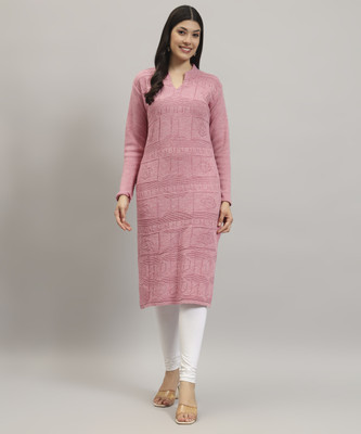 CANBLAR Women Solid Straight Kurta(Pink)