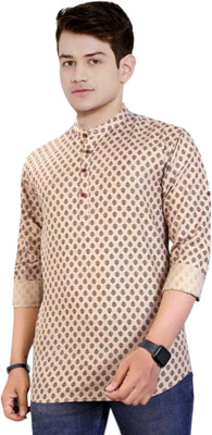 TRUST OUS Men Self Design Straight Kurta(Beige)
