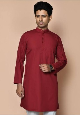 Msnews Men Printed Trail Cut Kurta(Red)