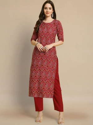 HERE&NOW Women Printed Straight Kurta(Maroon)