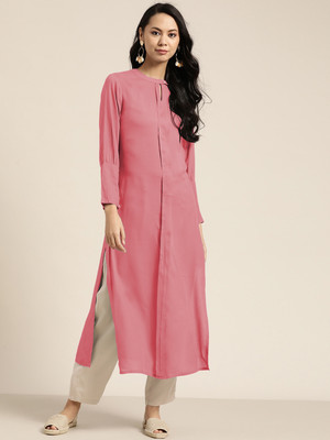 WOMEN VILLAGE Women Solid A-line Kurta(Pink)