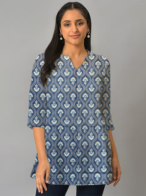 World of Mystery Women Floral Print Straight Kurta(Blue)