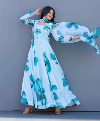 mitvafashion Women Floral Print Anarkali Kurta(Blue)