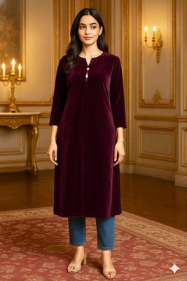 shfiaa Women Solid Straight Kurta(Purple)